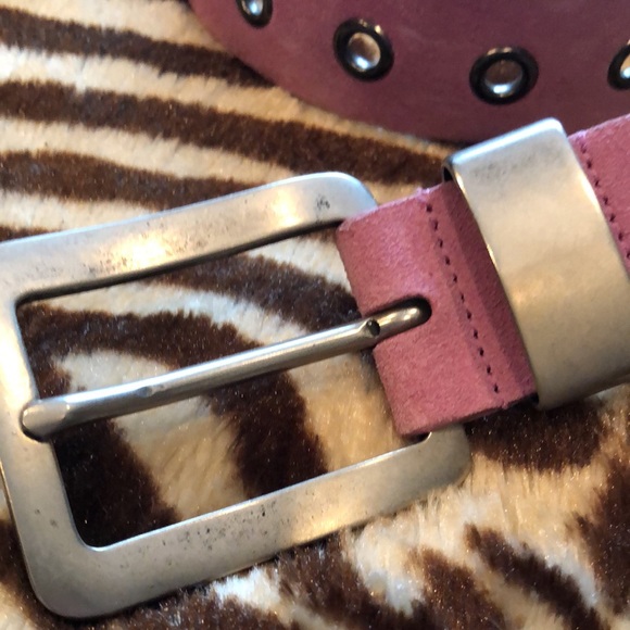 Pink Italian Leather Suede Grommet Belt - Picture 2 of 3